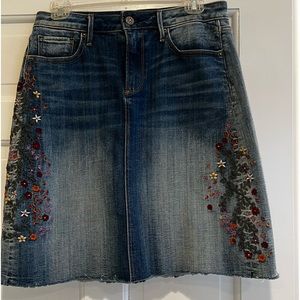 Driftwood embroidered jean skirt